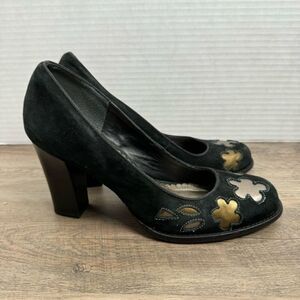 Joey-O Suede Floral Heels Shoes sz 8 Made in Spain #AA-2